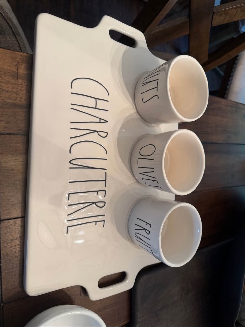 Charcuterie Serving Board with 3 Ceramic Cups - White